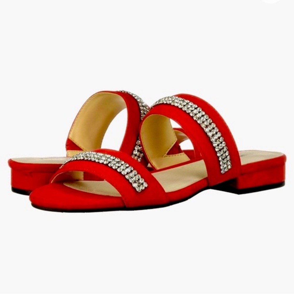 NWT Kenneth Cole Red “Fuego” VIOLA  Clear Rhinestone Jeweled Sandals Slides Sz 7